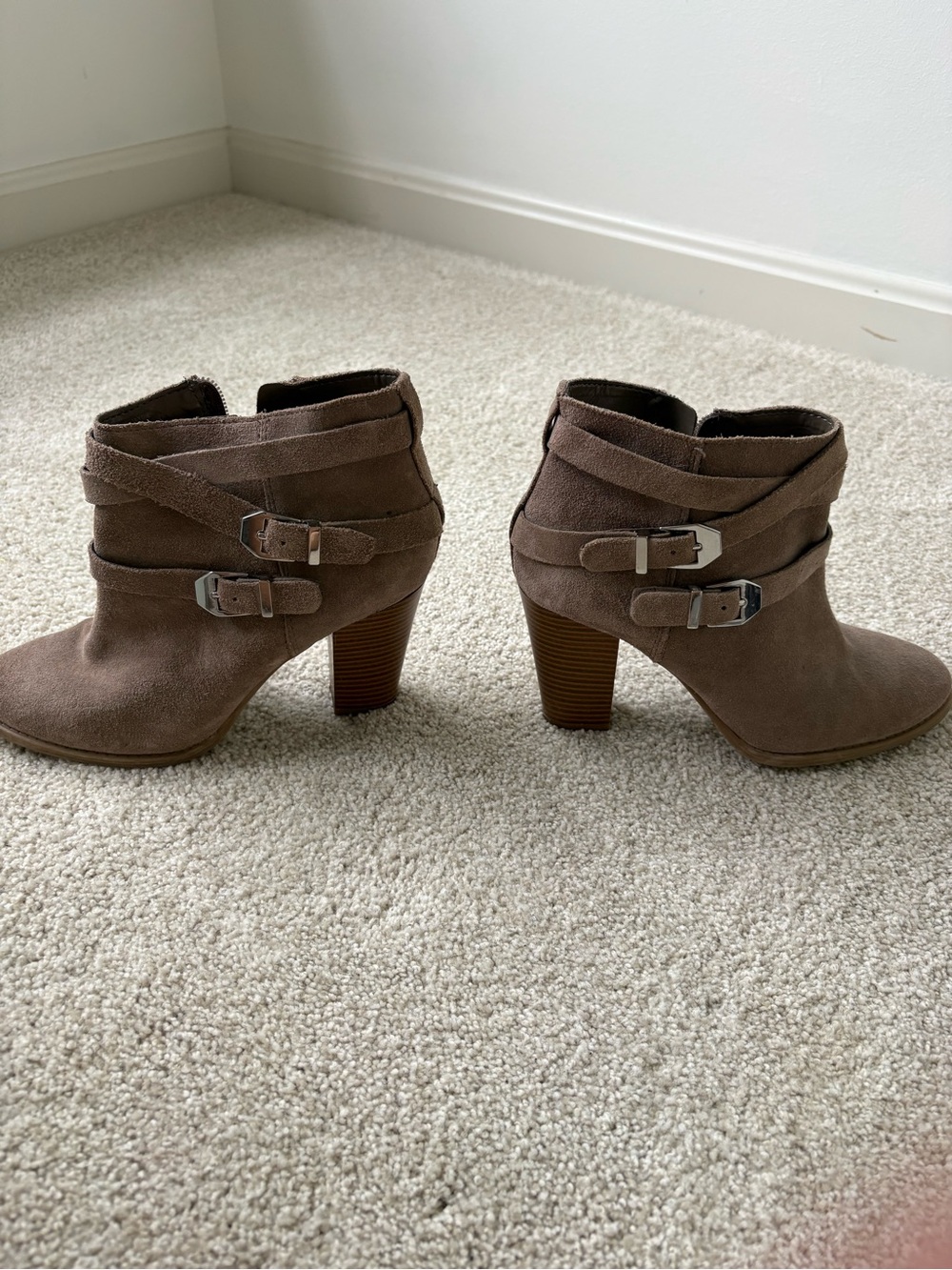 INC International Concepts Taupe Suede Buckle Ankle Booties